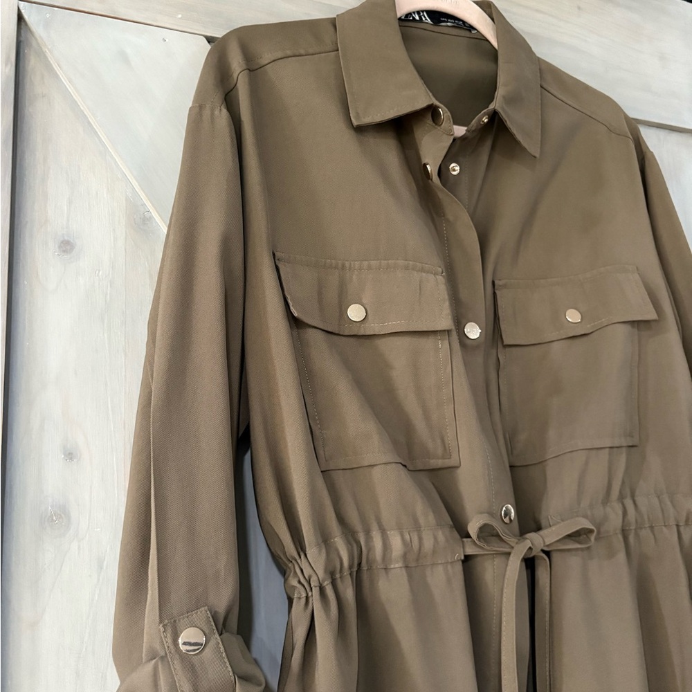 Zara Olive Shirt Dress - Picture 2 of 8